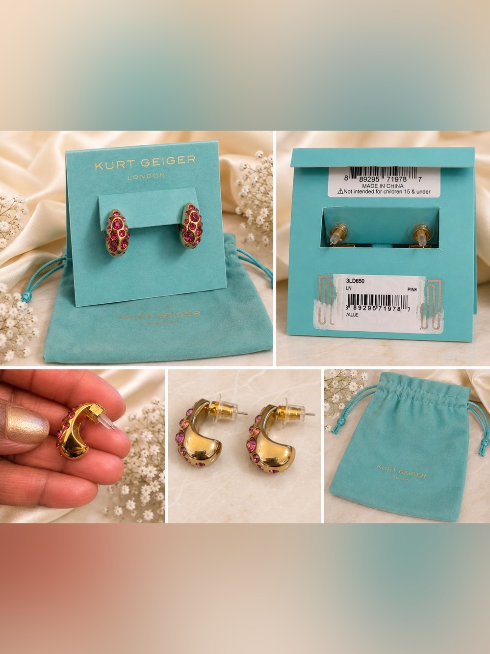 Kurt Geiger London Pink Crystal Statement Earrings